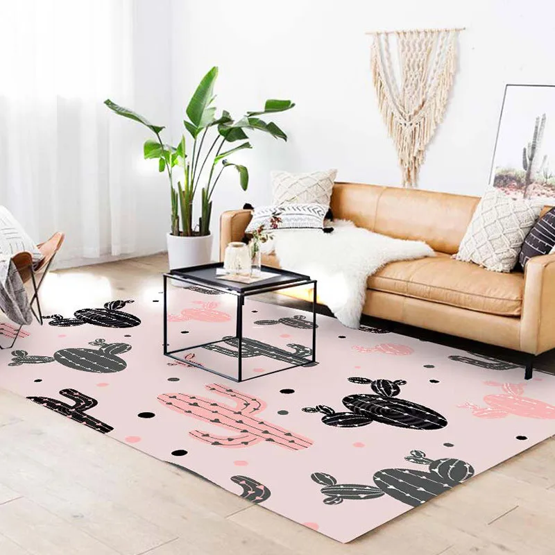 

Cactus Pattern Living Room Carpet Hairless Smooth Polyester Coffee Table Floor Mat Bedroom Rug Slip Wear Resistant Mat