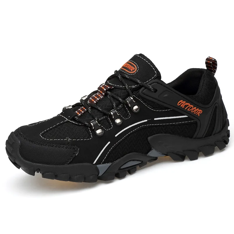 

Mr Smile Genuine Leather Patchwork Outdoor Sport Mountaineering Leisure Shoes Breathable Lace-up Rubber Casual Sneakers
