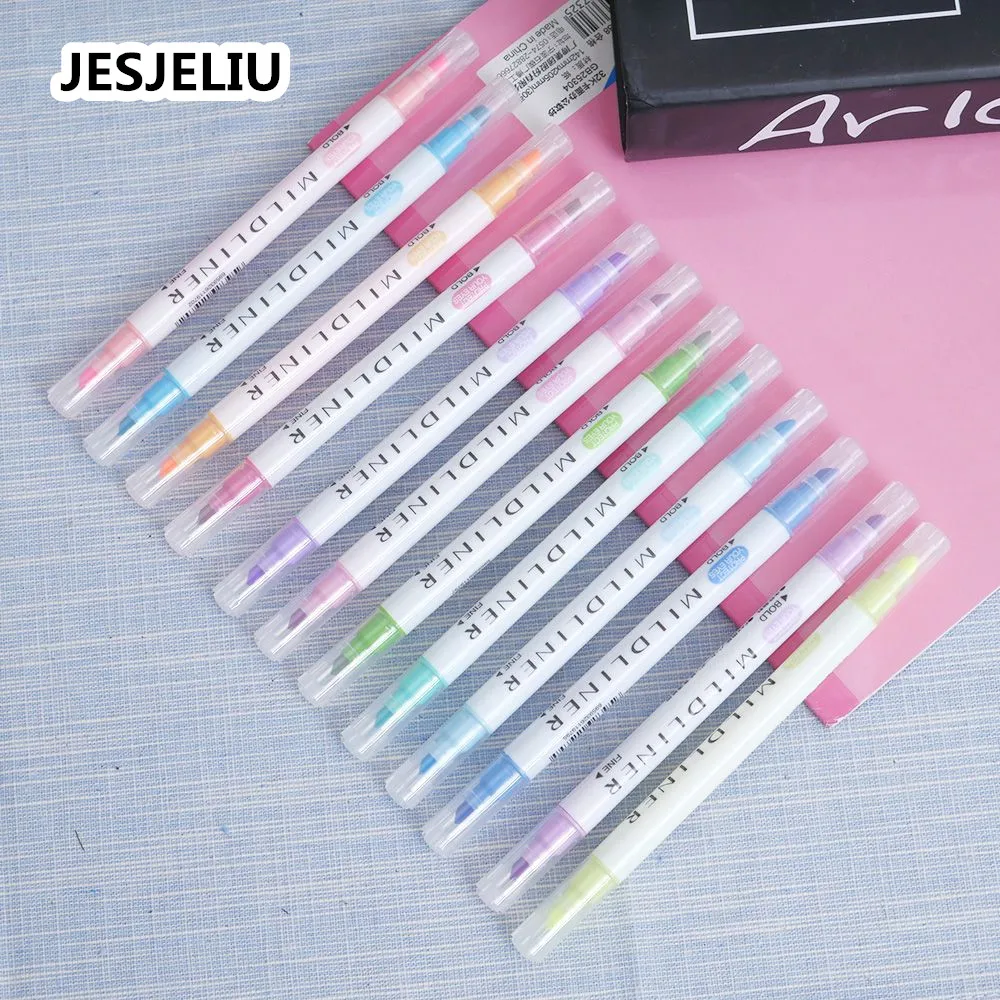 New Style 12Pcs/Set Pens Mild Liner Double Headed Fluorescent Pen