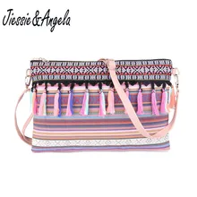 Jiessie&Angela New Designer Shoulder Bags Bolsa National Canvas Women Messenger Bags Crossbody Flap Tassel Bag Handbags bonamie girl bohemian beach bag multilayer pocket women national crossbody bag female shoulder bag canvas flap messenger bags