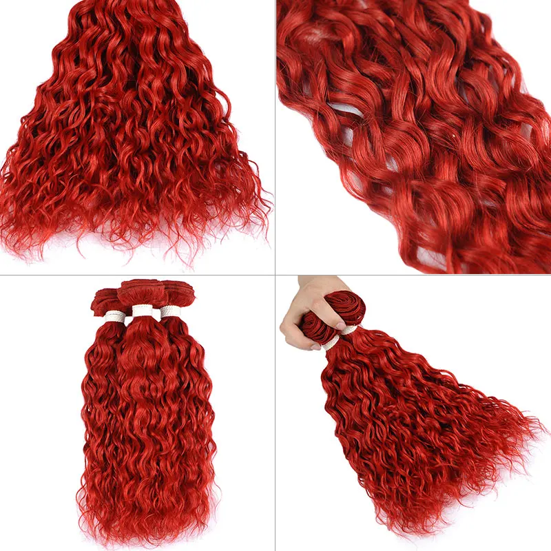 Brazilian Water Wave Red Bundles With Closure Burgundy Red Human Hair 3 Bundles With Closure 99J Colored Pinshair Non-remy Hair