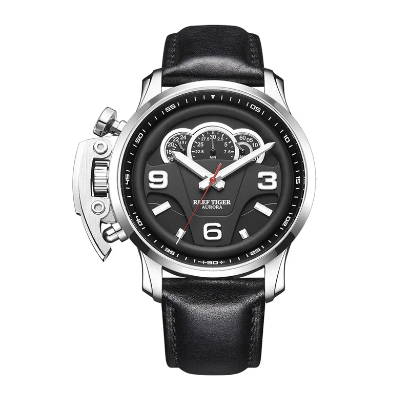 Reef Tiger/RT мужские модные спортивные часы с Циферблатом из натуральной кожи хронограф с ремешком секундомер часы RGA2105 - Цвет: RGA2105-YBB
