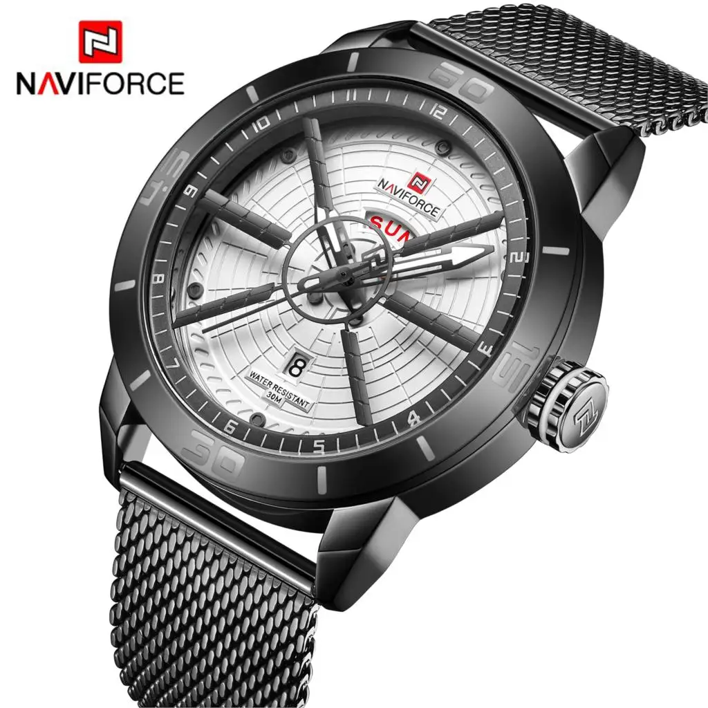 NAVIFORCE мужские часы Топ бренд Роскошные спортивные сетка сталь Дата Неделя