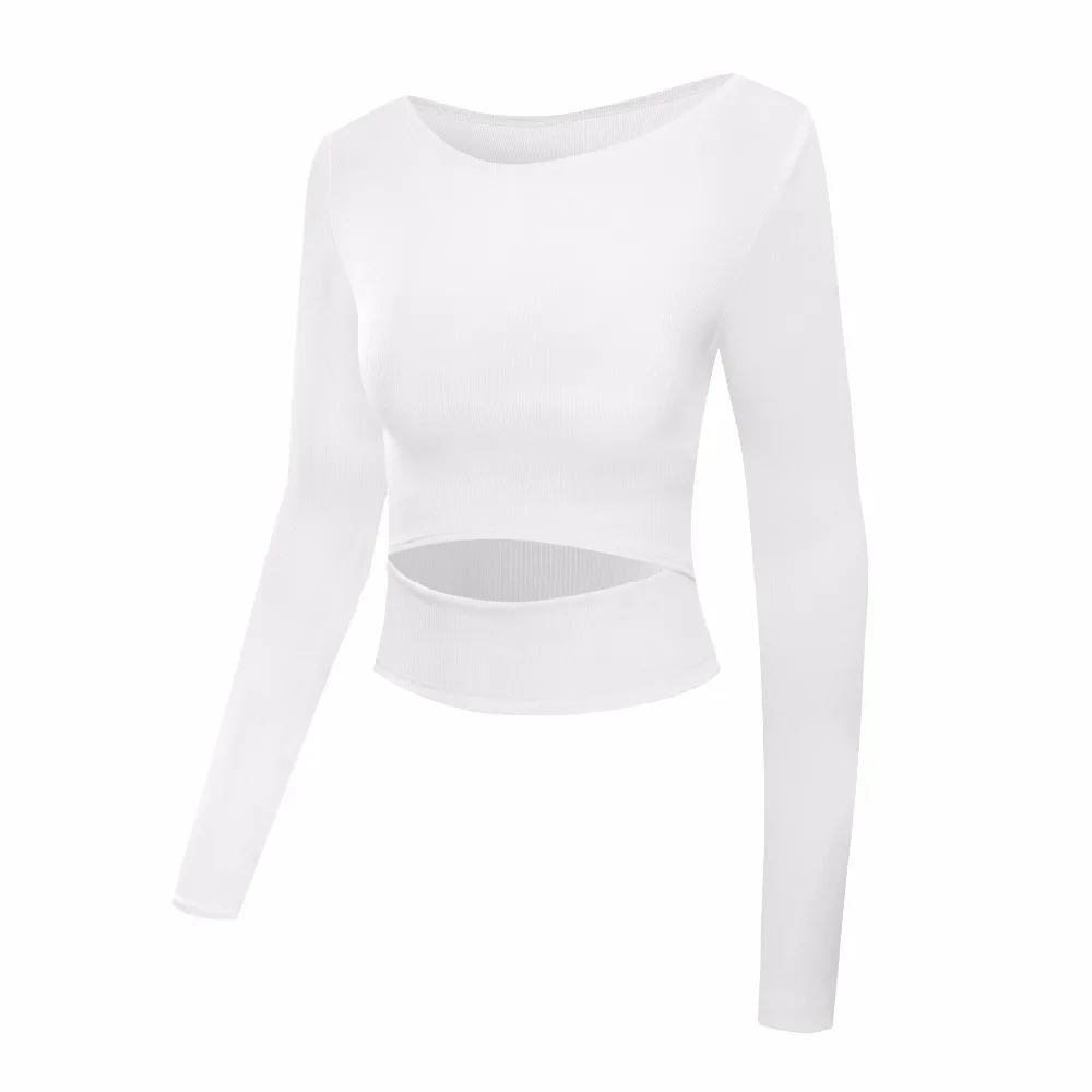 Women Gym White Yoga Crop Tops Yoga Shirts Long Sleeve