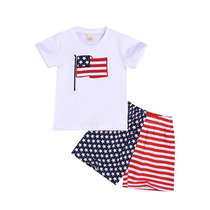 

Newborn Baby Girl Boy Independence Day American Flag Stripe Star Romper /T shirt Short 2PCS Set