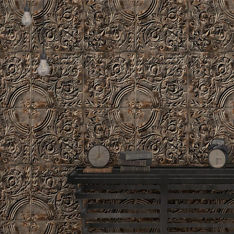 

Retro nostalgic personality creative metal wrought iron wallpaper 3D stereo industrial style antique restaurant water wallpaper