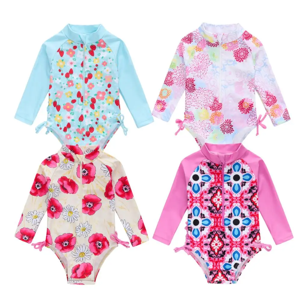 

2019 New Summer Toddler Infant Baby Girl Swimsuit Cute Long Sleeve One-piece Floral Swimwear Swimming Costume Summer Cute Bikini