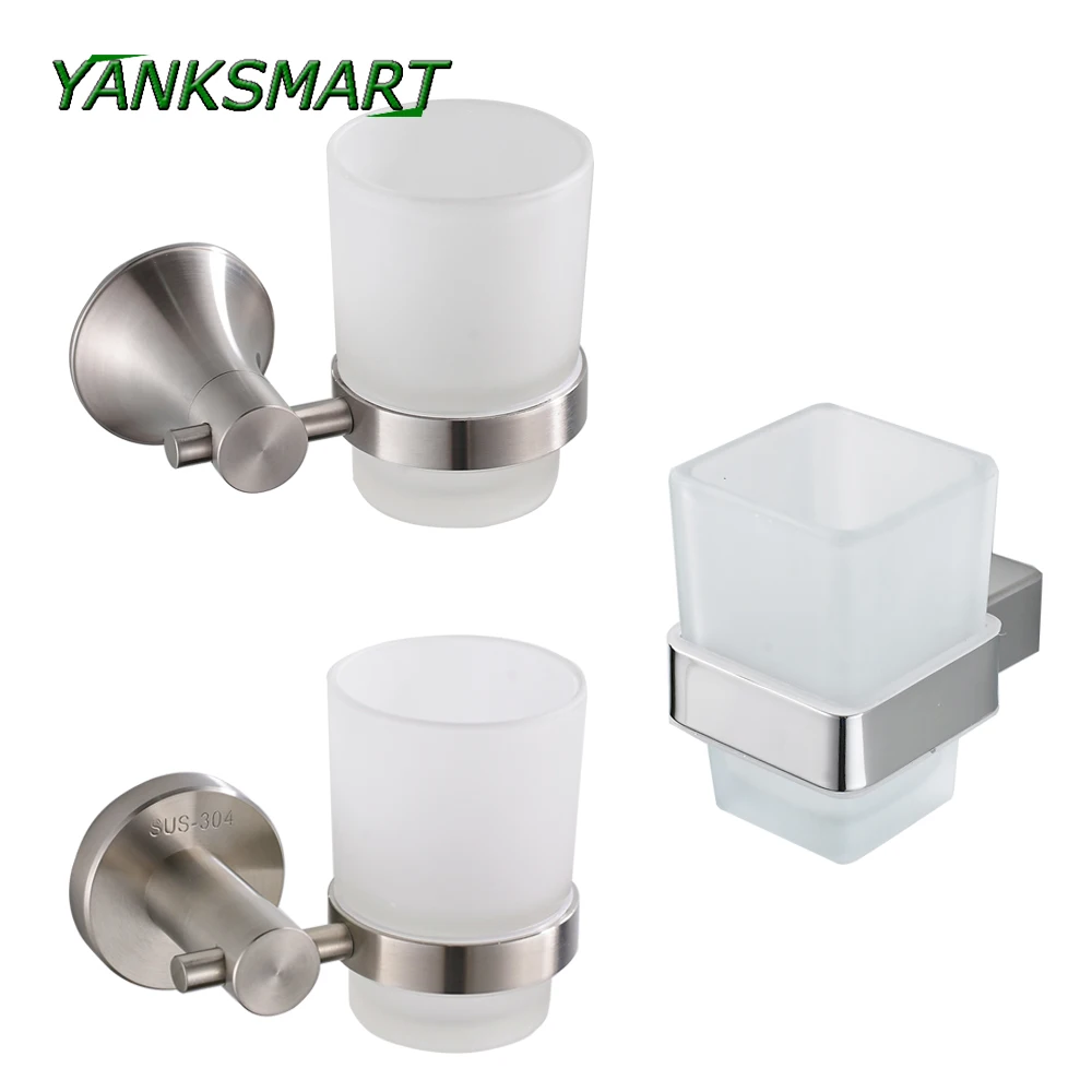 YANKSMART Chrome Finish Nickel Brush Stainless Steel Wall Mounted Bathroom Toothbrush Holder Rack Shelf