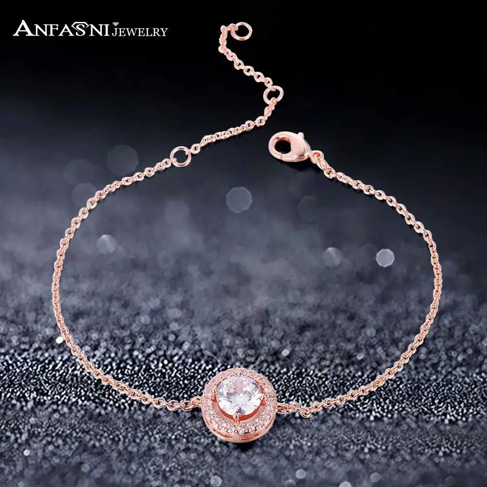 

ANFASNI Top Quality Round Micro Mosaic AAA Cubic Zirconia Rose Gold Color Bracelet For Women Wedding Jewelry Dropshipping