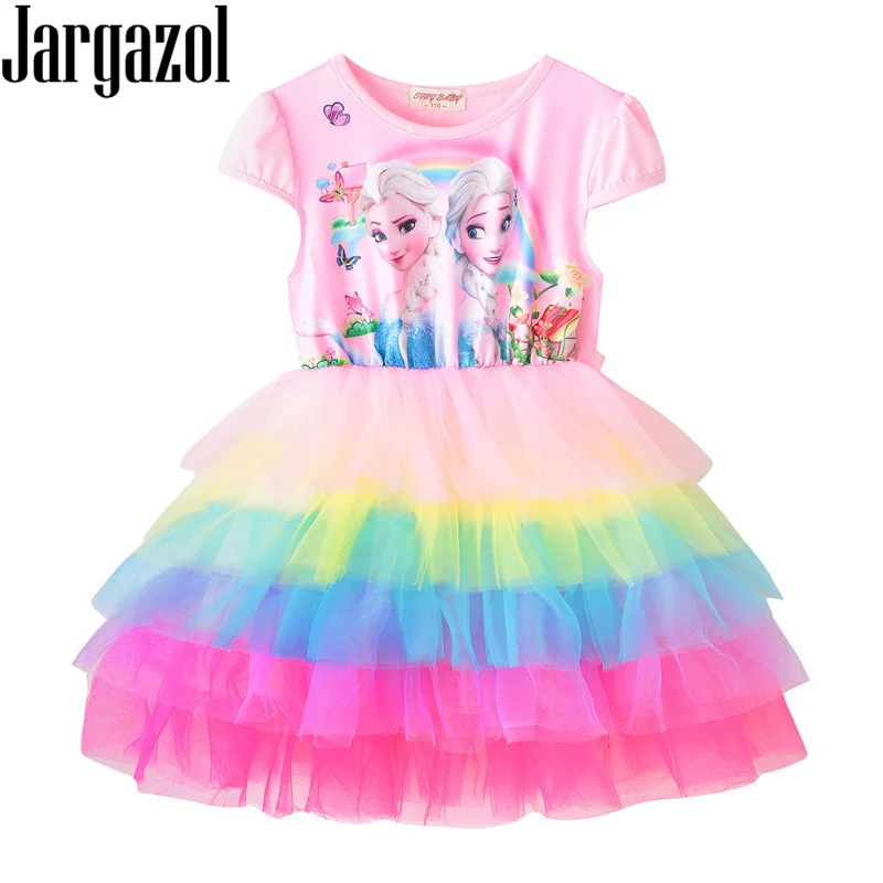 

Jargazol Tutu Dress Elegant Icing Elsa Anna Printed Summer Short Sleeve Princess Dresses for Girls Party Birthday Unicorn Dress
