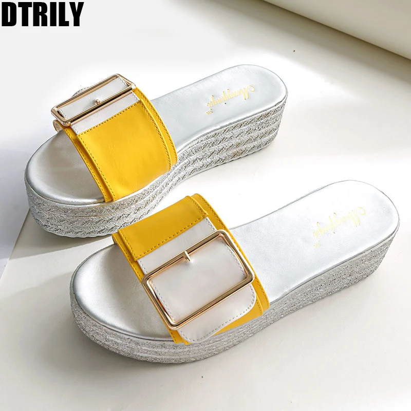

Shoes Woman slides woman slippers comfortable buckle platform shoes loafers sandals yellow black Large size 40-43