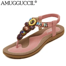 2017 New Plus Big Size 35-42 Apricot Pink Blue Black Beading Fashion Sexy Casual Girls Summer Lady Women Flats Sandals L756