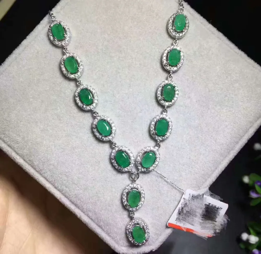 Натуральный зеленый изумруд драгоценный кулон ожерелье S925 стерлингового серебра натуральная жемчужная цепочка роскошный элегантный круглый вечерние ювелирные изделия
