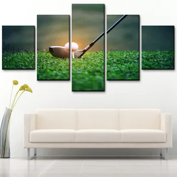 

Modern large 5 piece cuadros decor canvas painting golf and lawn close-up art picture HD print on canvas for living room wall