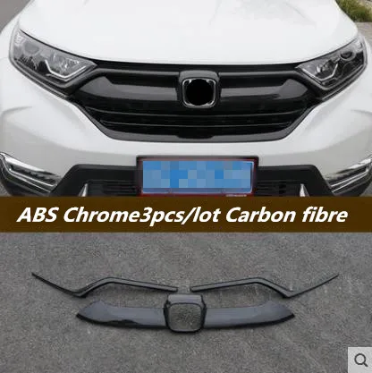 ABS хром/углеродное волокно, 3 шт./лот, декоративный светильник для гриля, наклейки для автомобиля, Стайлинг для HONDA CRV-, аксессуары - Название цвета: Carbon fiber