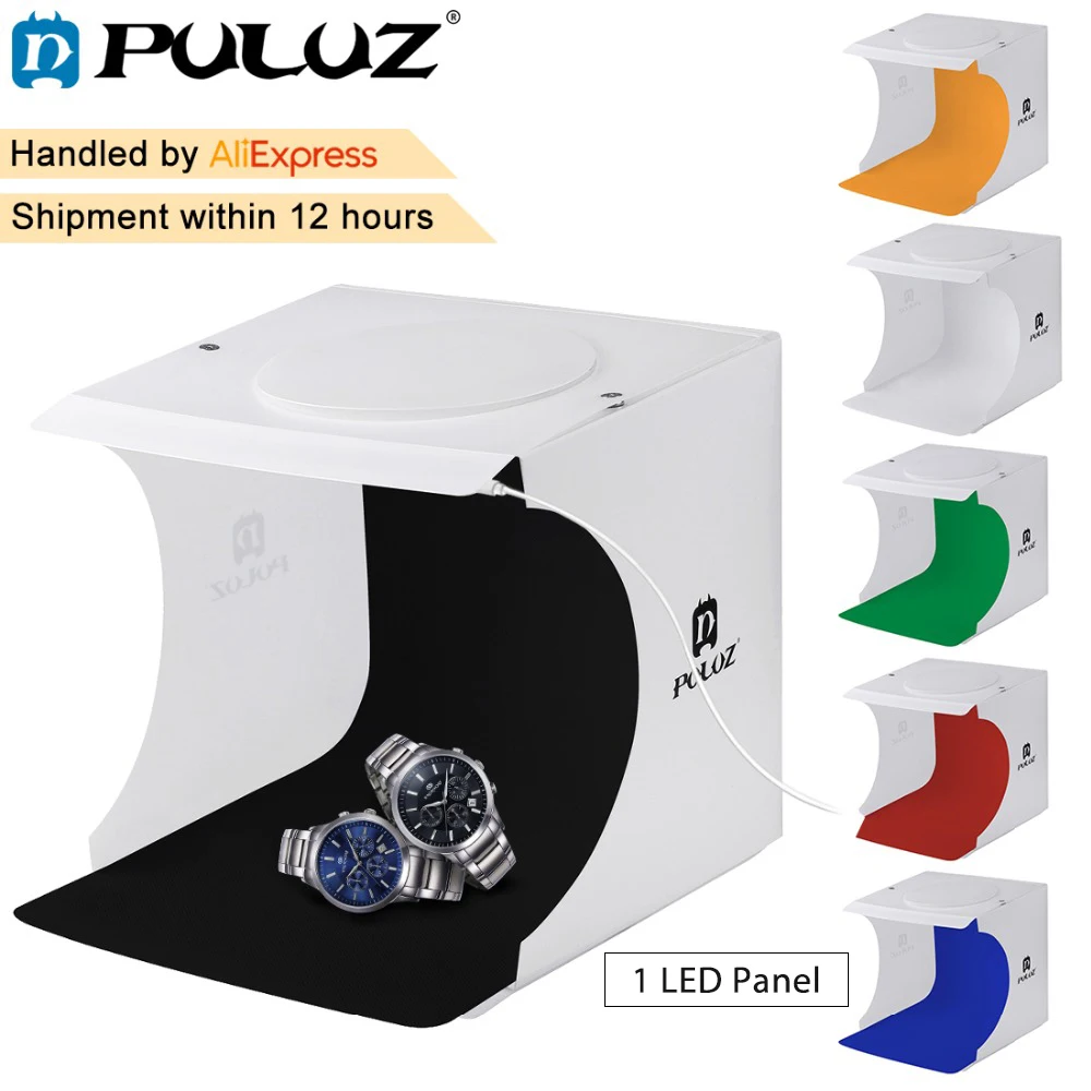 Puluz 20*20 см 8 мини складной студия диффузный софтбокс лайтбокс с светодиодный свет черный, белый цвет фотографии Задний план Аксессуары для фотостудий коробка - изображение