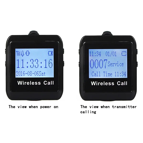 Cheap Wireless Pager System Call Restaurant Equipments Waiter 2pcs Wrist Watch Receiver+ 30pcs Call Transmitter Button 433MHz 2