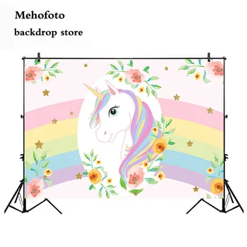 

MEHOFOTO Unicorn Photography Backdrops Newborn Baby Shower Photo Background for Booth Studio Rainbow Vinyl Cloth