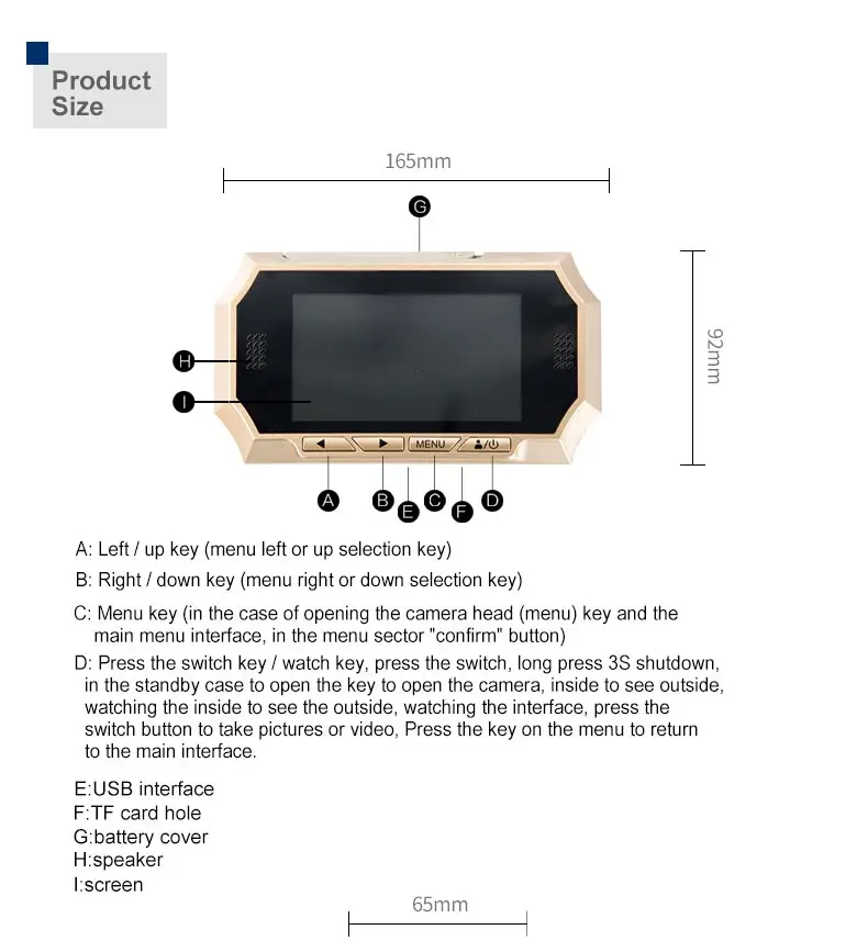 4,3 "TFT lcd экран Цифровая, с глазком, для входной двери просмотра камеры PIR обнаружения движения дверной звонок 160 градусов широкоугольный ИК