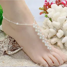 Мода Pearl Босиком Сандалии Ножной Браслет Лодыжке Браслет Цепи Свадебные Ювелирные Изделия Браслет