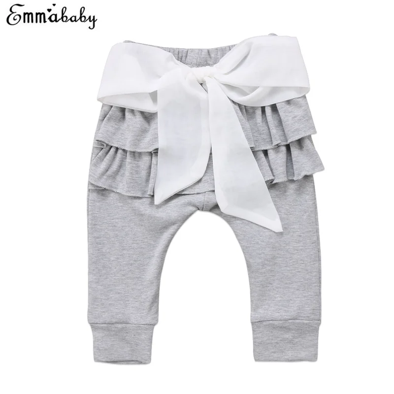 Infant Baby Girls Pants Toddler Kid Long Trousers Ruffles Bowknot Pants