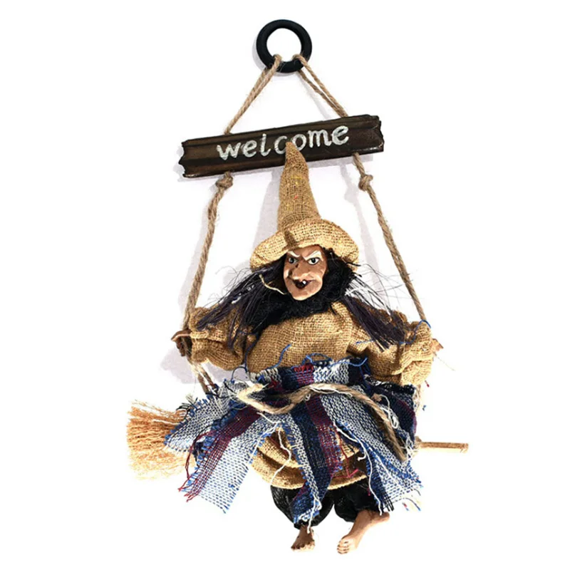 

Vintage Witch Broom Hanger Door Halloween Ghost Hanger Decoration Festival Bar Ktv Haunted House Layout Props Hanging Ornaments