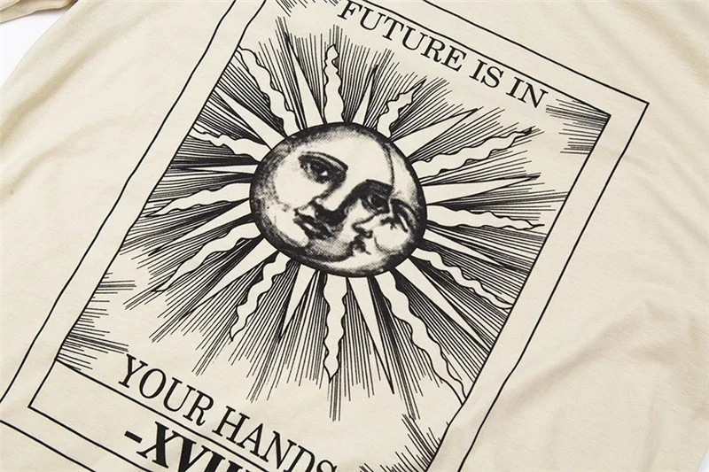 kuakuayu HJN The Future Is In Your Hands Sun And Moon Print Beige T-Shirt Vintage Fashion Grunge Style Tee Aesthetic Shirt