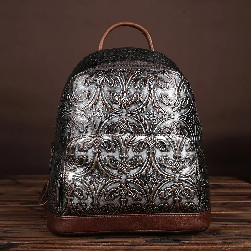Модный женский рюкзак из натуральной тисненой кожи, женская школьная сумка, рюкзак известного бренда, Женский винтажный рюкзак для путешествий