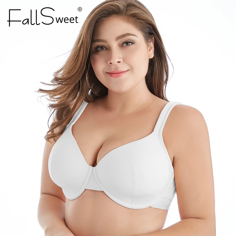  FallSweet Full Coverage Bras for Women Plus Size Underwire Brassiere Smooth Plunge T-Shirt Bra