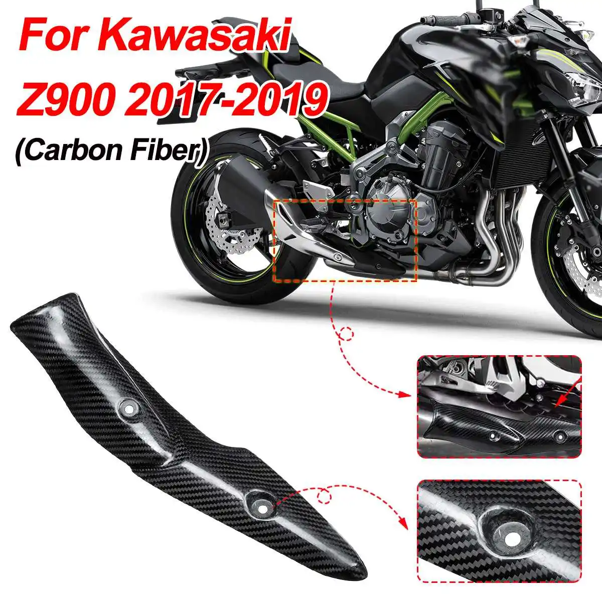 

Motorcycle Exhaust System Middle Link Pipe Carbon Fiber Heat Shield Cover Guard Anti-Scalding Shell For Kawasaki Z900 2017-19