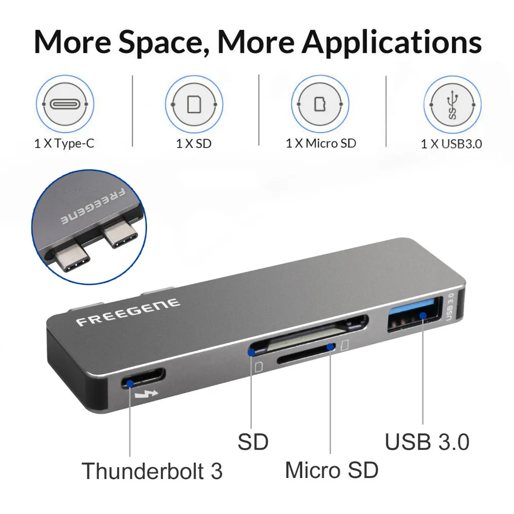 Алюминиевый USB C концентратор с TF/SD кард-ридером 2 USB 3,0 порт type C разветвитель адаптер для Macbook Pro 13 15 USB-C питания