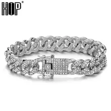 Хип-хоп Bling Iced Out, кубинская звеньевая цепь, полностью AAA, кристалл, проложенный, мужской браслет, золотой, серебряный цвет, браслеты для мужчин, ювелирные изделия