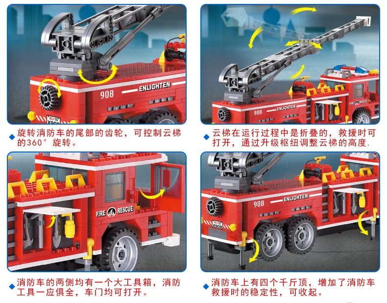 Enlighten Models Building toy Compatible with Lego E908 607pcs Fire Truck Blocks Toys Hobbies For Children Model Building Kits Enlighten Models Building toy Compatible with Lego E908 607pcs Fire Truck Blocks Toys Hobbies For Children Model Building Kits
