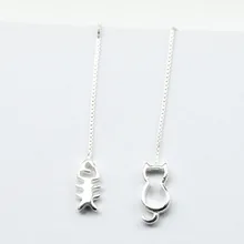 XIYANIKE свежий Кот и рыбья кость Длинные серьги модная индивидуальность ассиметричные серьги ювелирные изделия стерлингового серебра-ювелирные изделия VES6647