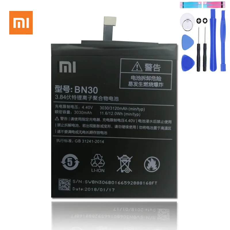 Xiao mi телефон для сяо красный 4A Батарея BN30 3120 мАч Redrice Hong Bateria высокое качество +