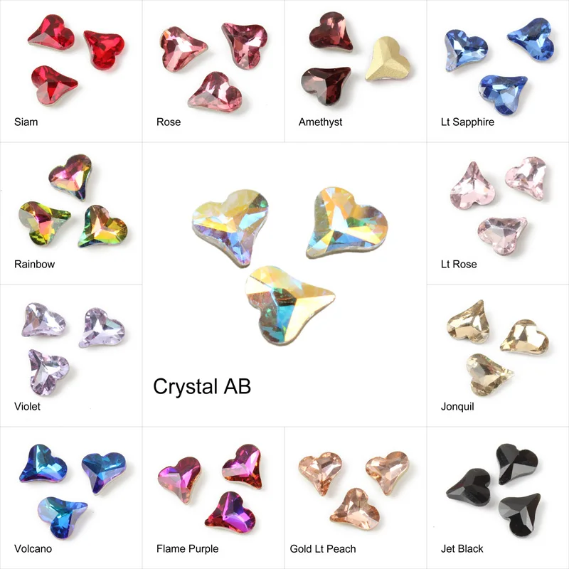 Стразы для ногтевого дизайна с горячим наконечником и наклонным сердцем, необычный 3D кристалл, 30/100 шт, для украшения ногтей