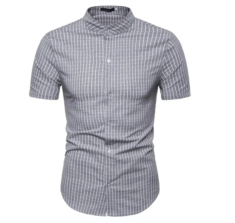 

Plaid Shirts Men Stand collar Linen Cotton Casual Men's clothing Social Shirt Shirts Blouse Men Summer New
