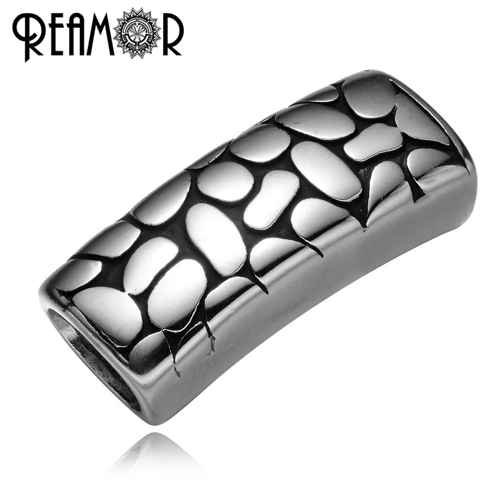 

REAMOR Stainless steel 12*6mm Square Big Hole Beads Irregular Totem Metal Charm Beads for Jewelry Making DIY Men Bracelets