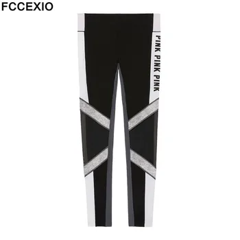 

FCCEXIO New Women Love Pink Letter Print Workout Leggings Women High Waist Slim PINK Slim Fitness Legging Sporting Leggings