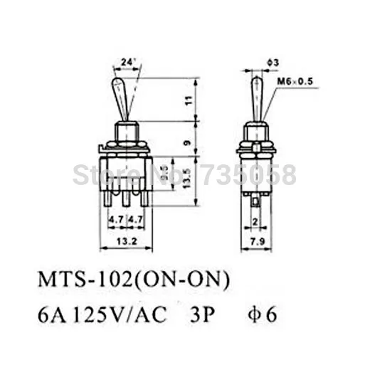 10 шт./лот синий мини MTS-102 3-контактный SPDT ON-ON 6A 125VAC миниатюрные тумблеры VE067 P
