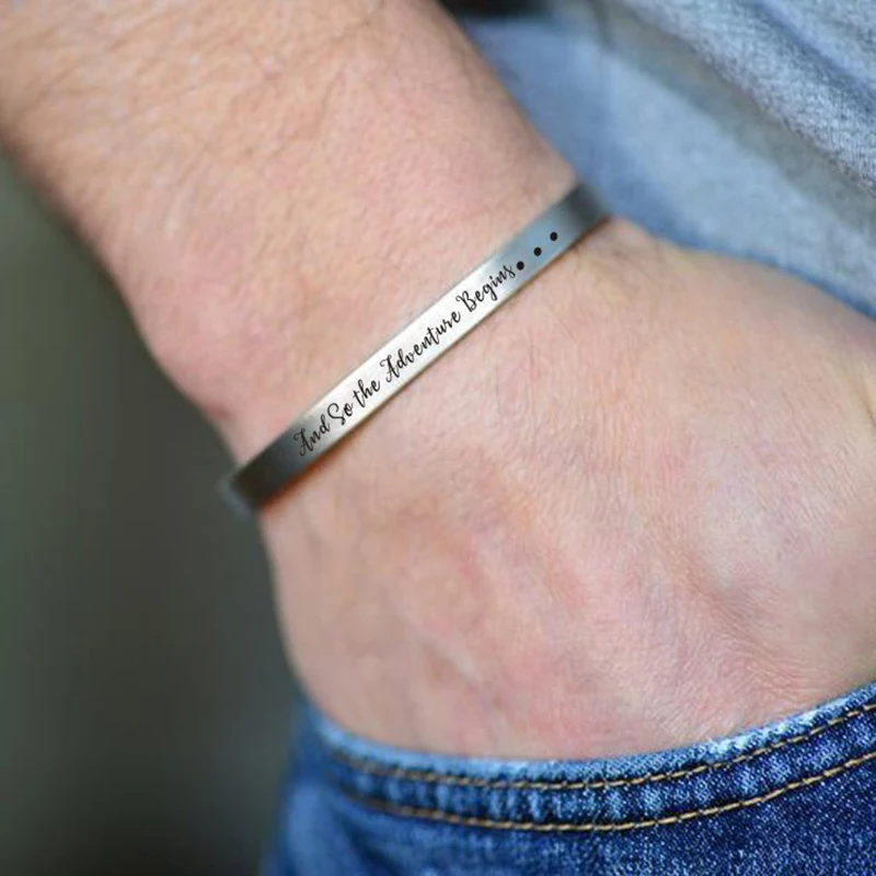 

And So the Adventure Begins Cuff Bracelet Stainless Steel Bangle Jewelry Graduates Students Gift Opening Cuff