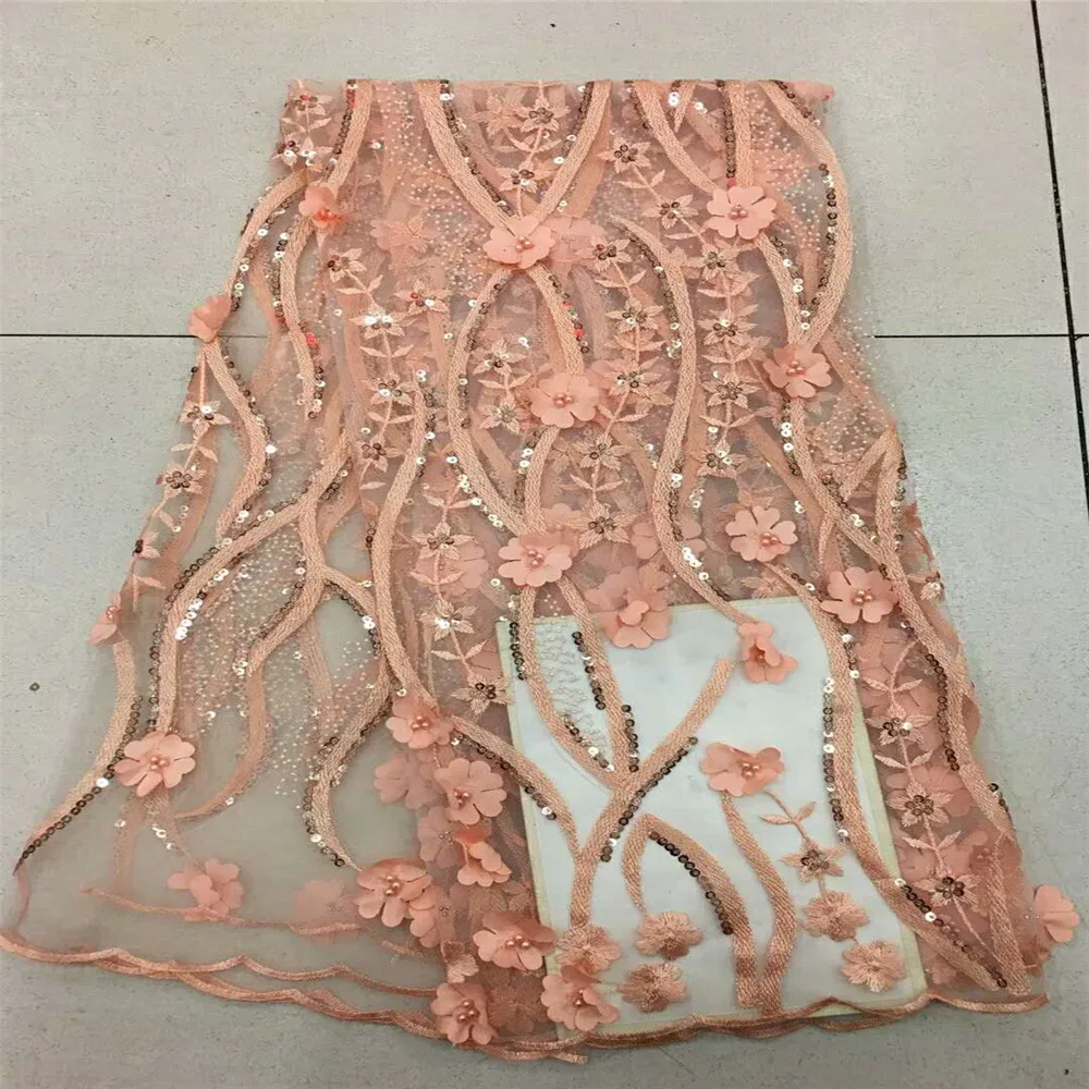 

2018 African Tulle sequin lace fabric with rhinestones Nigerian beaded lace fabric with sequin for dress HX502-2