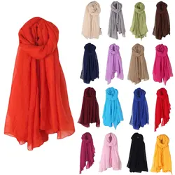 Для женщин Винтаж хлопок белье большой платок хиджаб элегантный сплошной Цвет длинный шарф Обёрточная бумага
