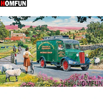

HOMFUN "Landscape car" Diy Diamond Painting 5D Full Square Round Resin Drill Picture Diamond Rhinestone Embroidery A08254