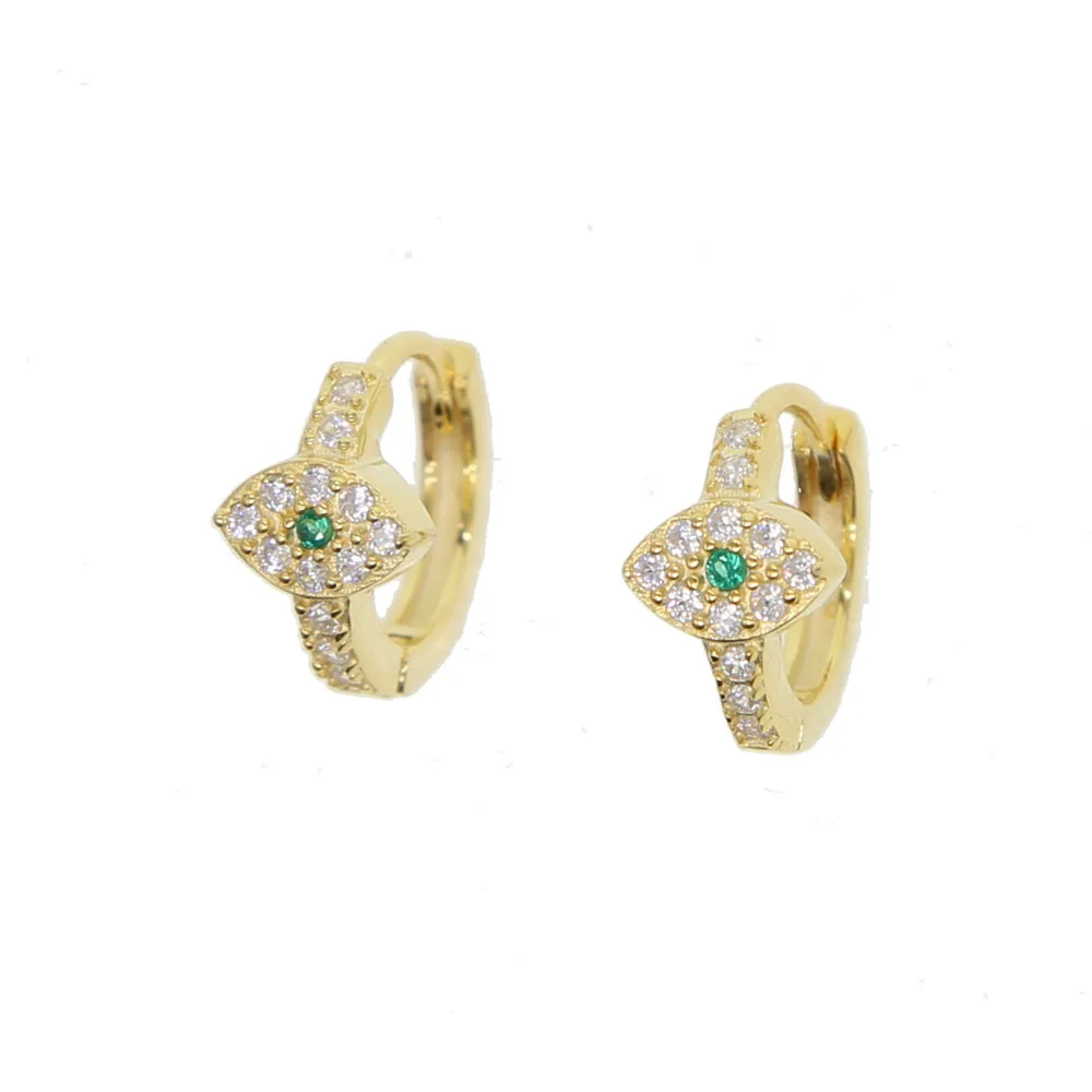 

Delicate 100% 925 Sterling Silver Eye hoops Earrings Gold/Silver Color green CZ Women girls fashion minimal lucky eye Jewelry