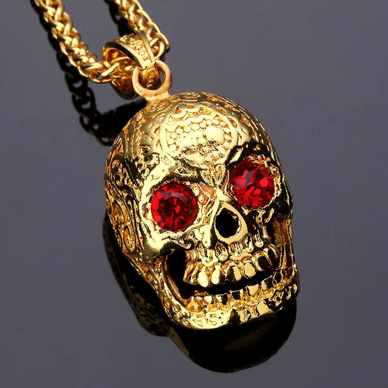 Nyuk Fashion Jewelry Skeleton Punk Rock Mexican Tattookull Pendant Nyuk Fashion Jewelry Skeleton Punk Rock Mexican Tattookull Pendant Necklace With Red Eyes Crystal Charm Men Gold Hip Hop Chain In Necklaces From