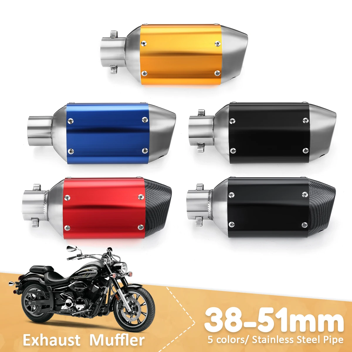 

5 Color 240mm Length Universal Motorcycle Steel Short Exhaust Pipe Muffler Silencer Removable Accessories 38-51mm