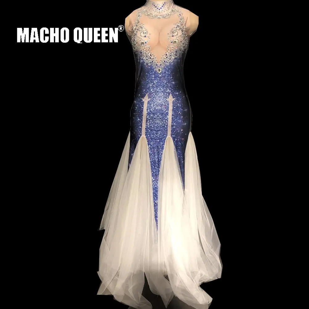 

Sexy Drag Queen Costumes 3D Print Jeans Rhinestone Event Party Prom Long Dresses Celebrity Red Carpet Runway Stage