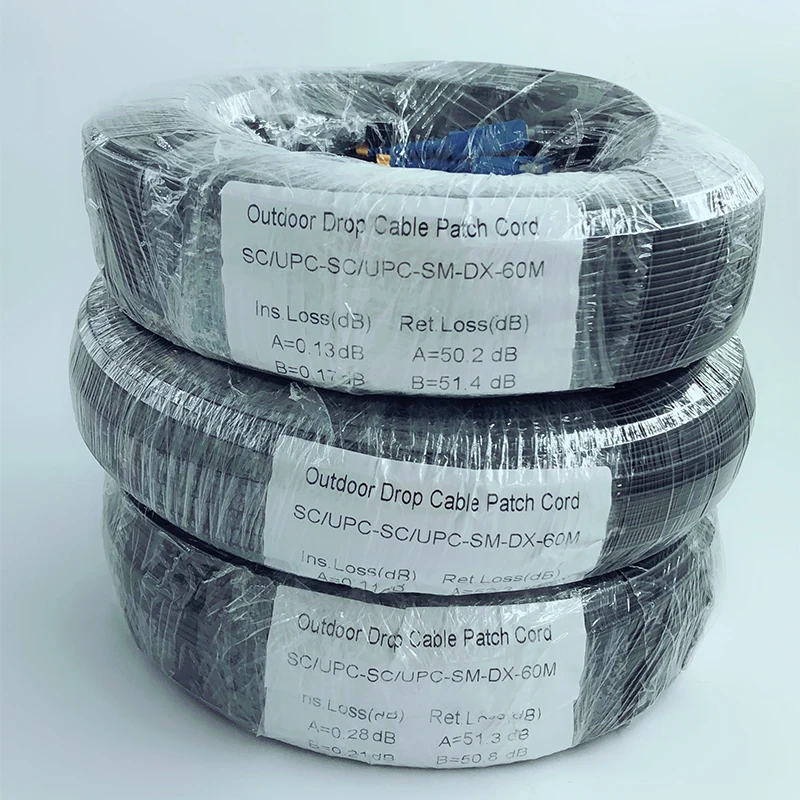 

60M Outdoor Optic Path Fiber SC/UPC to SC/UPC 2Cores Single Mode Duplex G657A2 LSZH Jacket FTTH Fiber Optic Drop Patch Cord
