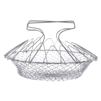 

High quality Cheap Foldable Steam Rinse Strain Fry Chef Basket Magic Basket Mesh Basket Strainer Colander Kitchen Cooking Tools